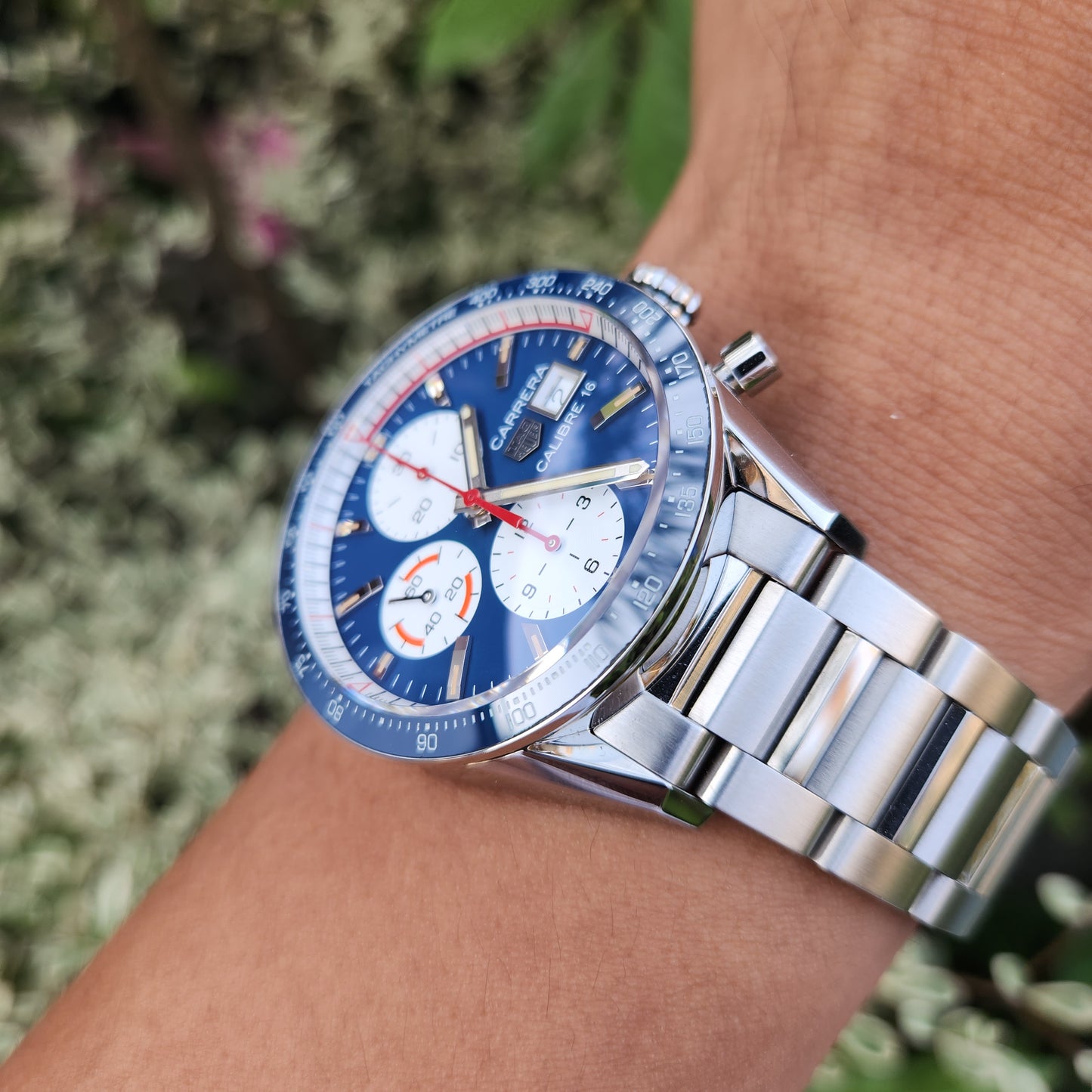Tag Heuer Carrera Calibre 16 Chronograph Ceramic Bezel Blue Opalin Dial 41mm - Complete Set