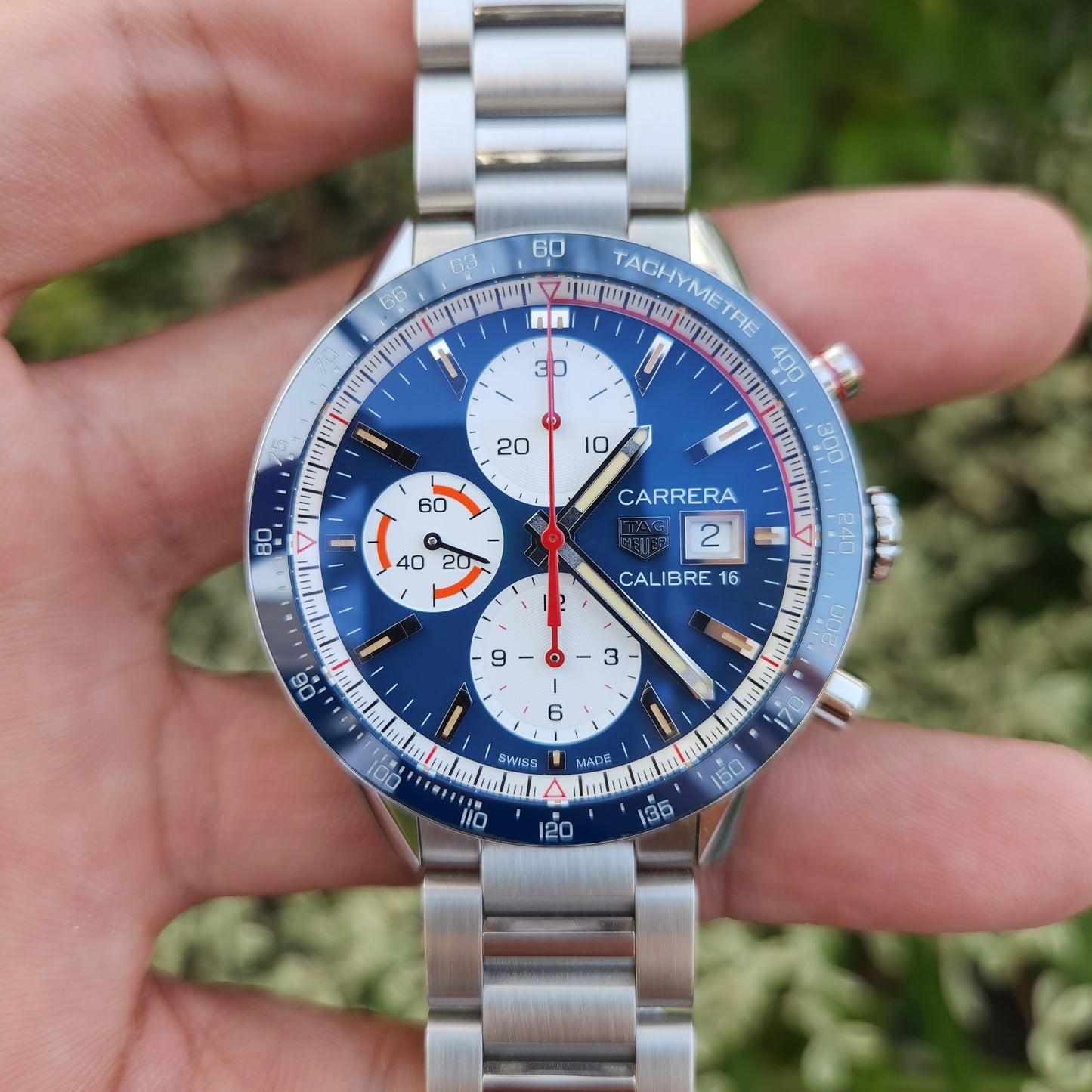 Tag Heuer Carrera Calibre 16 Chronograph Ceramic Bezel Blue Opalin Dial 41mm - Complete Set