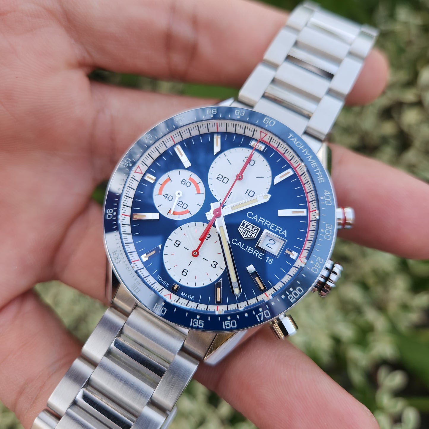 Tag Heuer Carrera Calibre 16 Chronograph Ceramic Bezel Blue Opalin Dial 41mm - Complete Set