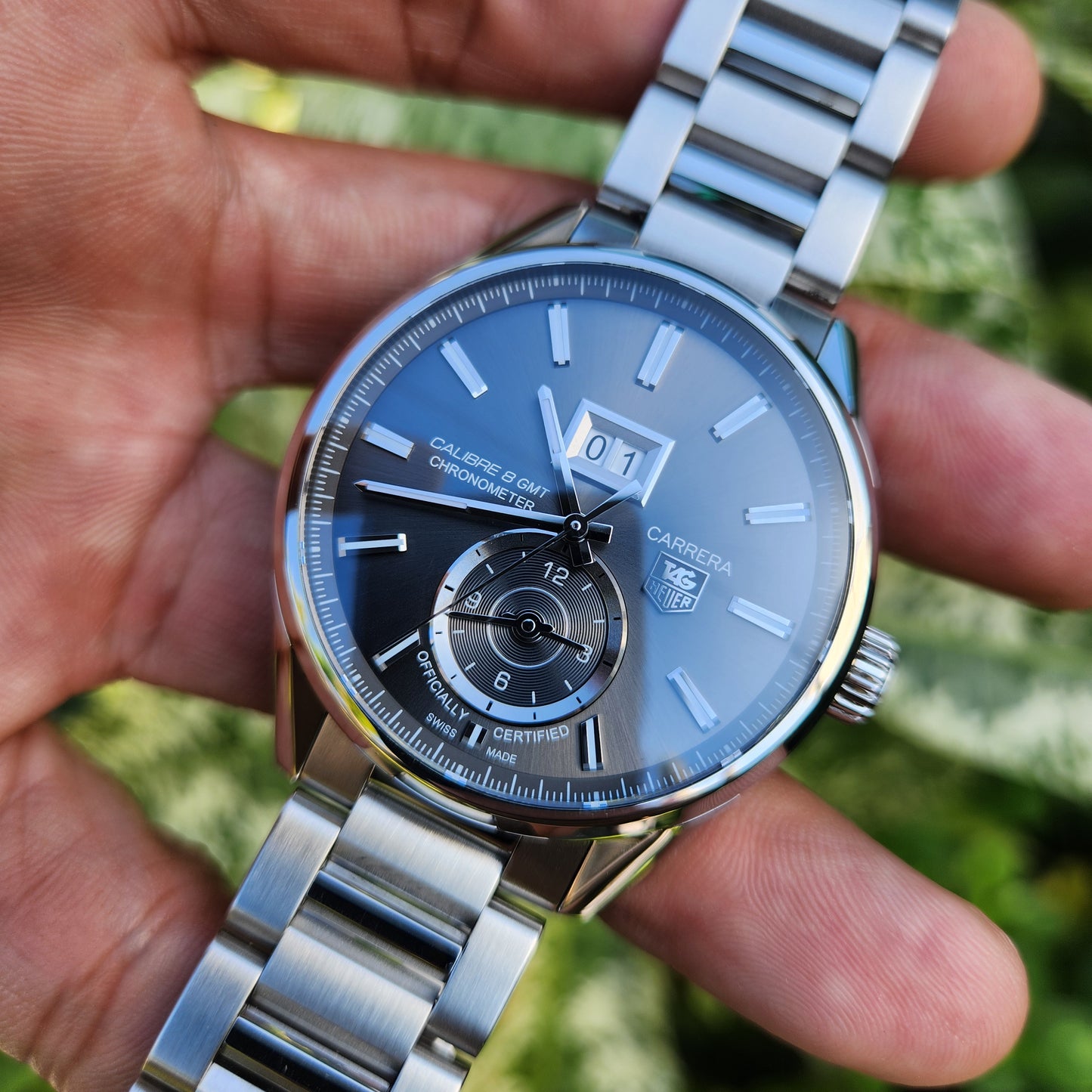 Tag Heuer Carrera Calibre 8 GMT Chronometer Grande Date Grey Dial 41mm - Complete Set