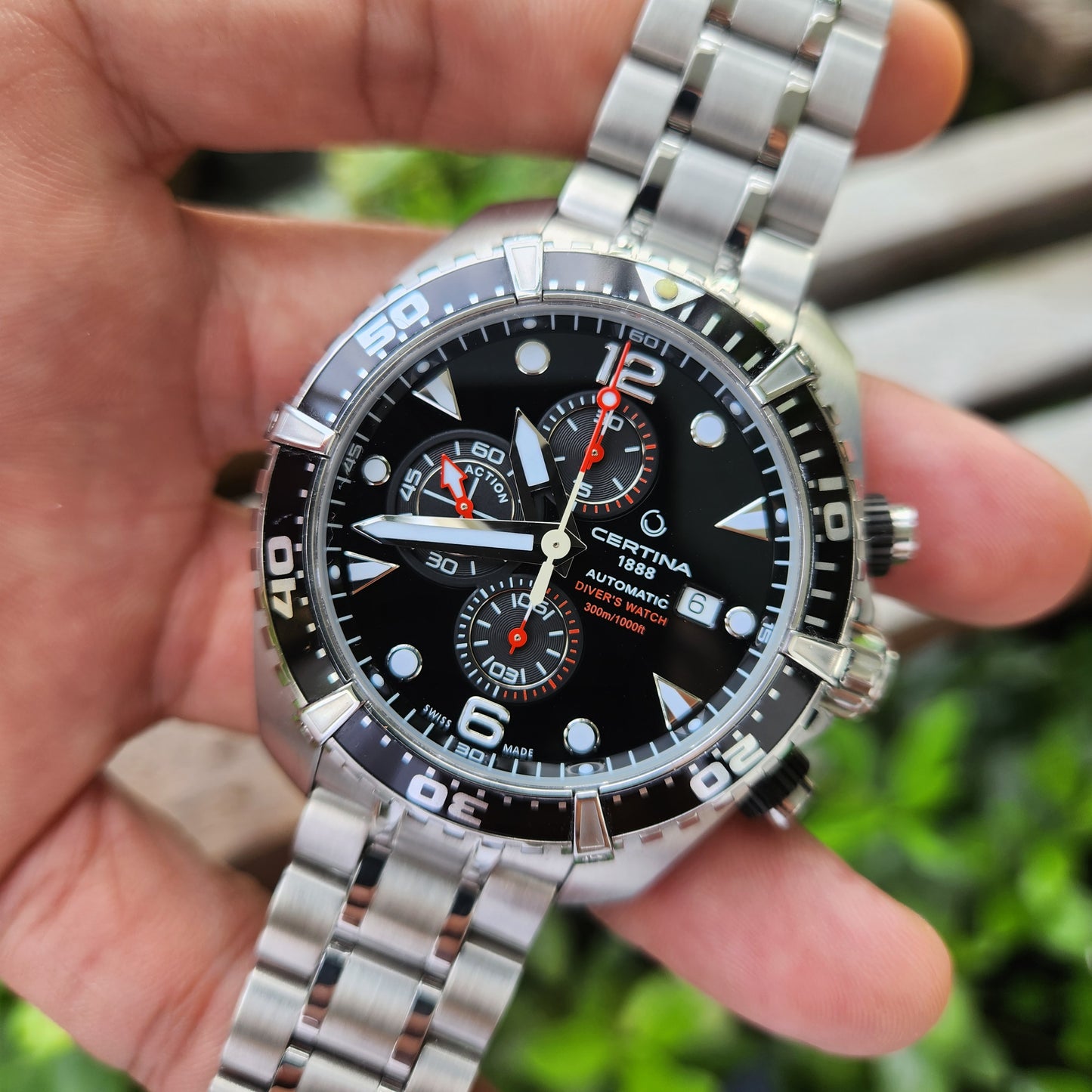 Certina DS Action Diver Chronograph Automatic Black Super Luminova Dial 45mm