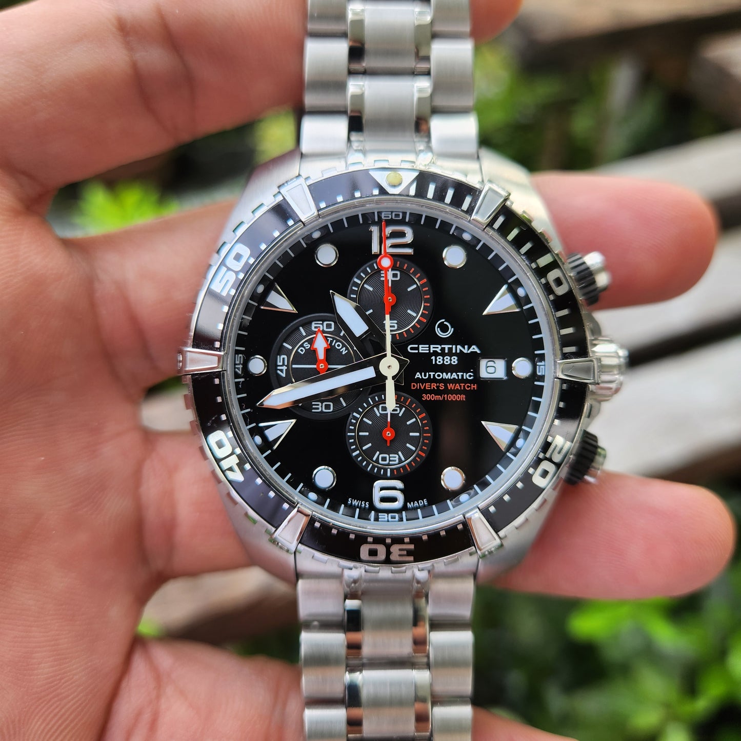 Certina DS Action Diver Chronograph Automatic Black Super Luminova Dial 45mm