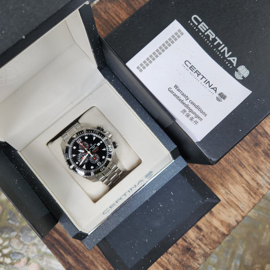 Certina DS Action Diver Chronograph Automatic Black Super Luminova Dial 45mm