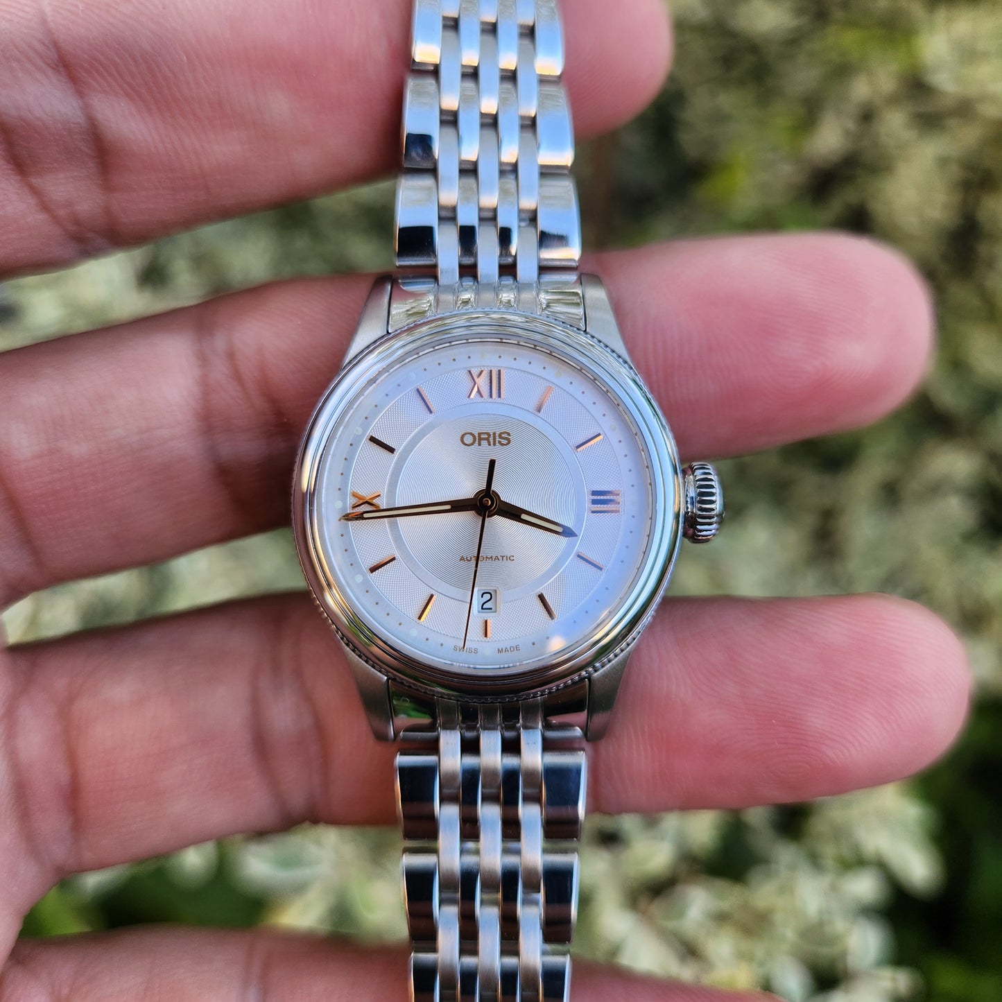 Oris Ladies Classic Date Rose Gold Indeces Silver/Grey Dial 29mm Automatic