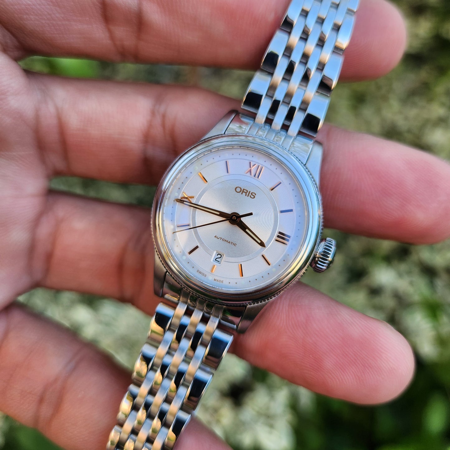 Oris Ladies Classic Date Rose Gold Indeces Silver/Grey Dial 29mm Automatic