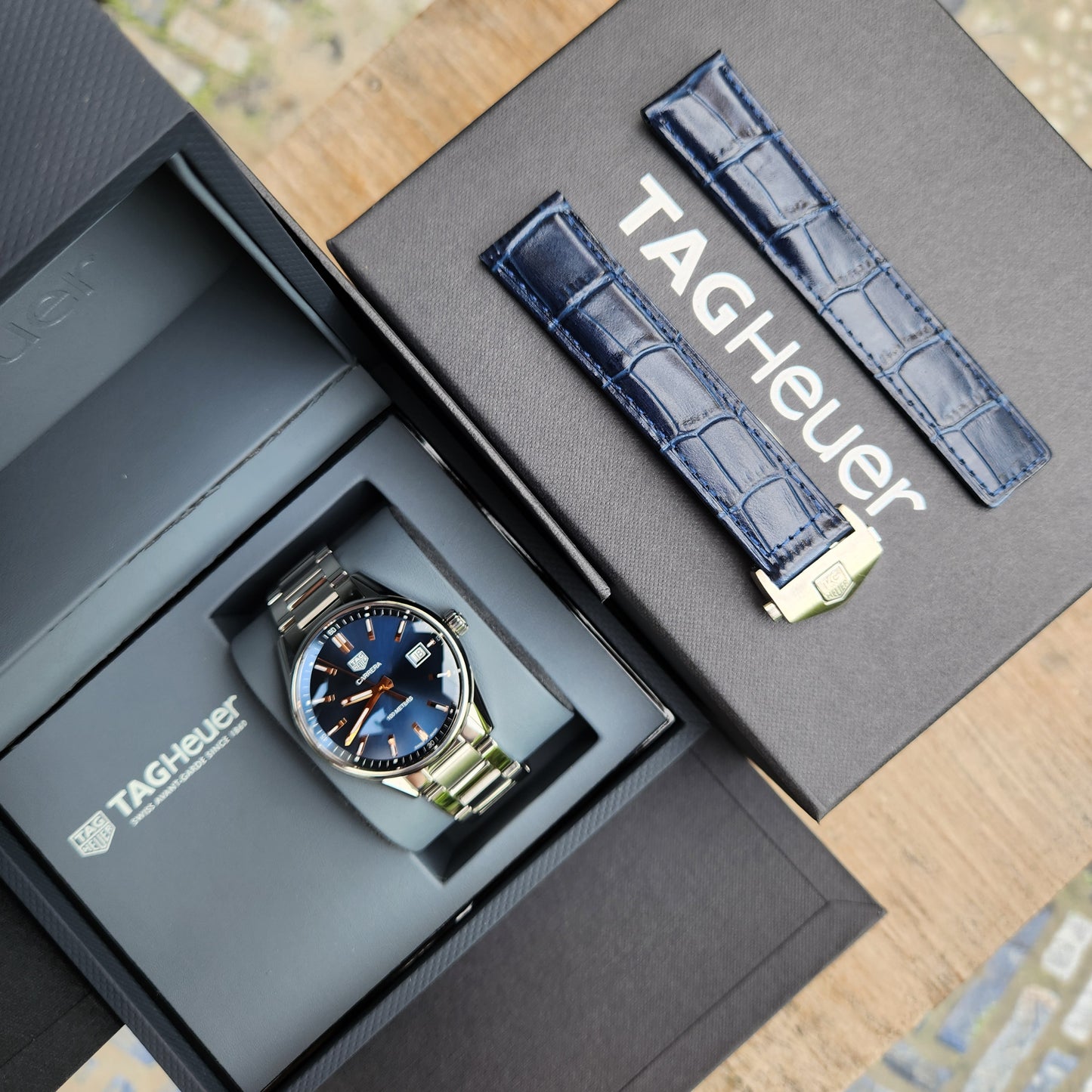 Tag Heuer Carrera Rose Gold Indeces in Blue Dial 39mm