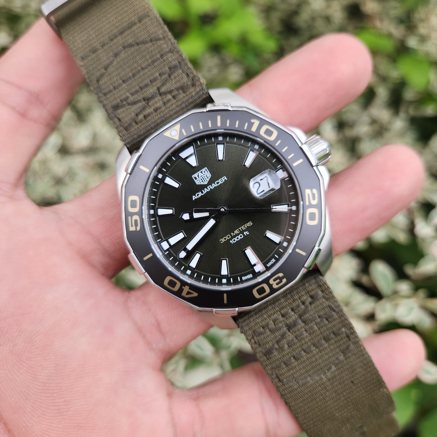Tag Heuer Aquaracer Green Khaki Sunray Brushed Dial 43mm