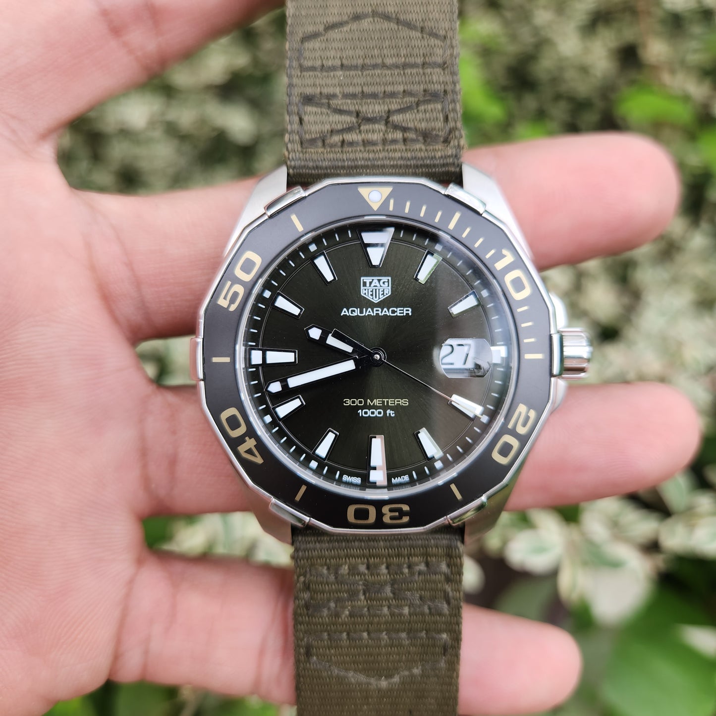 Tag Heuer Aquaracer Green Khaki Sunray Brushed Dial 43mm