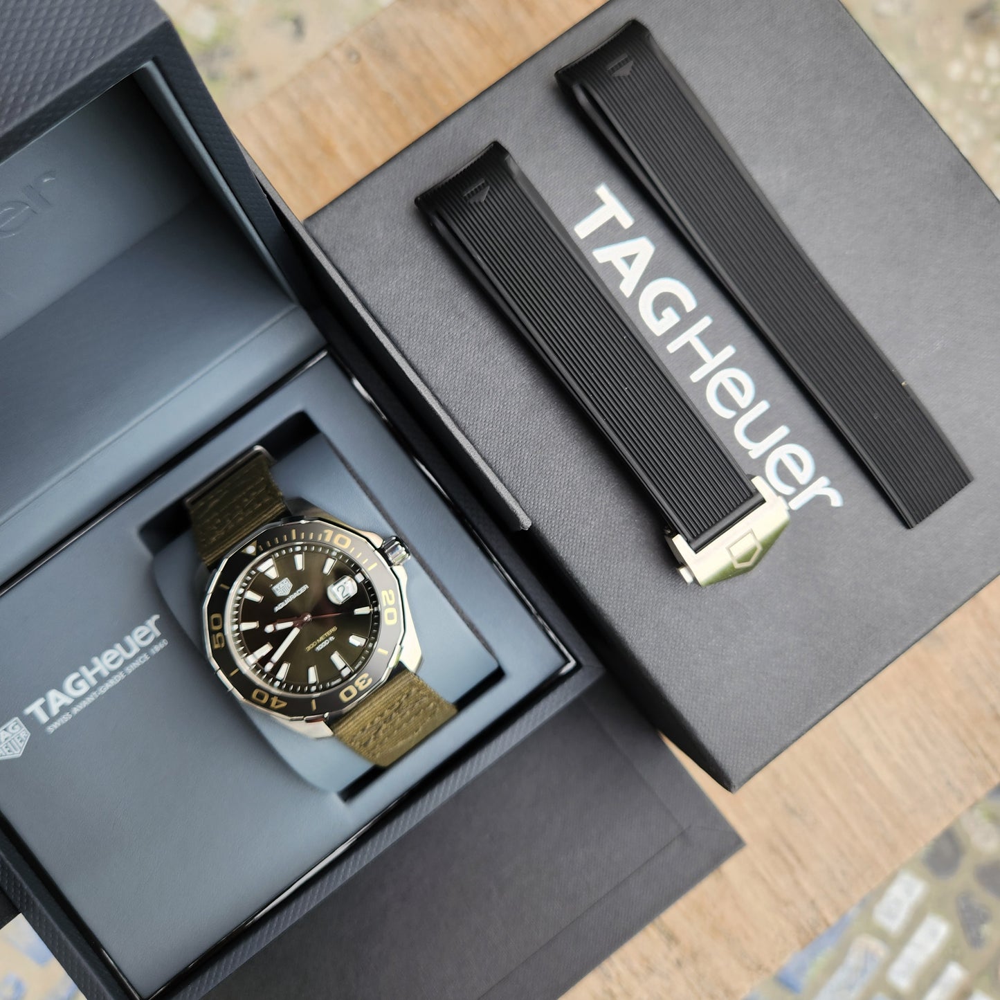 Tag Heuer Aquaracer Green Khaki Sunray Brushed Dial 43mm
