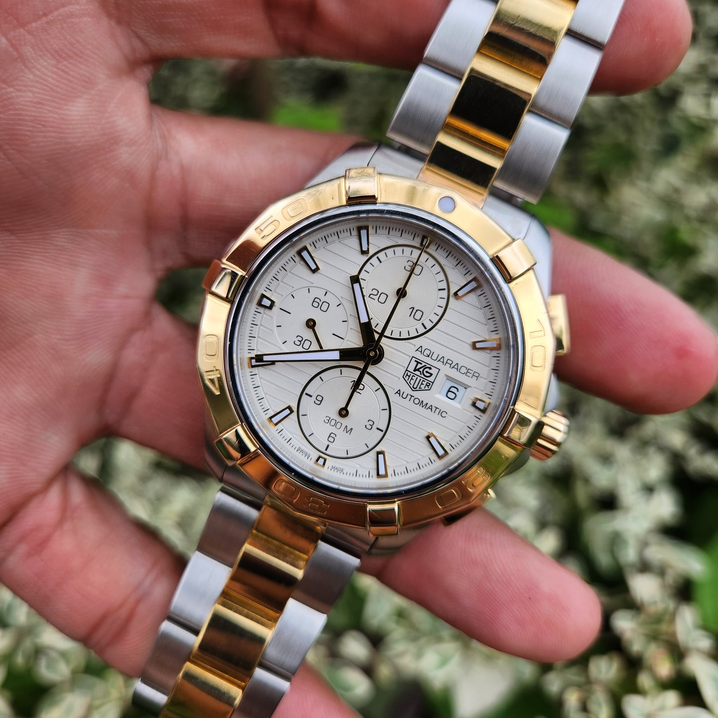 Tag Heuer Aquaracer Chronograph Calibre 16 Two-Tone White Dial 43mm - Complete Set