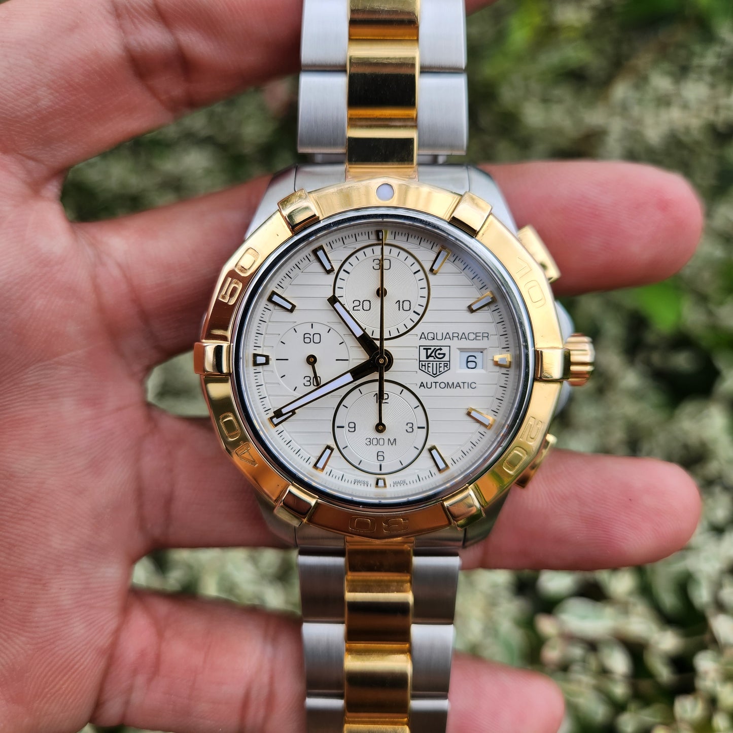 Tag Heuer Aquaracer Chronograph Calibre 16 Two-Tone White Dial 43mm - Complete Set
