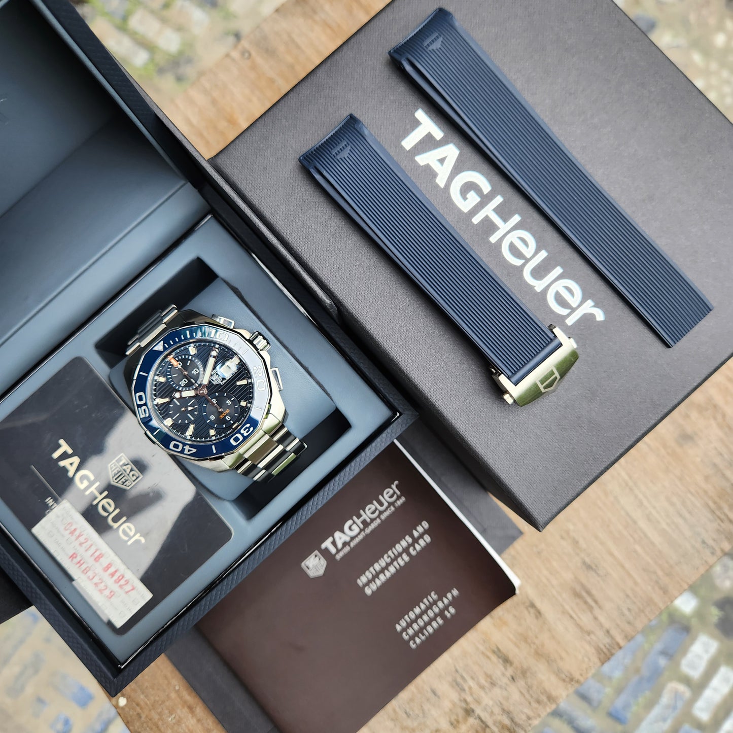 Tag Heuer Aquaracer Chronograph Calibre 16 Ceramic Bezel in Blue Dial 43mm - Complete Set