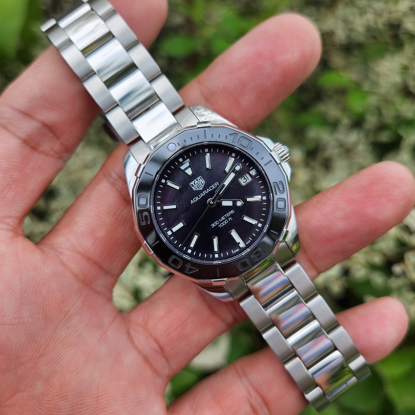 Tag Heuer Ladies Aquaracer Ceramic Bezel Black Mother of Pearl Dial 35mm