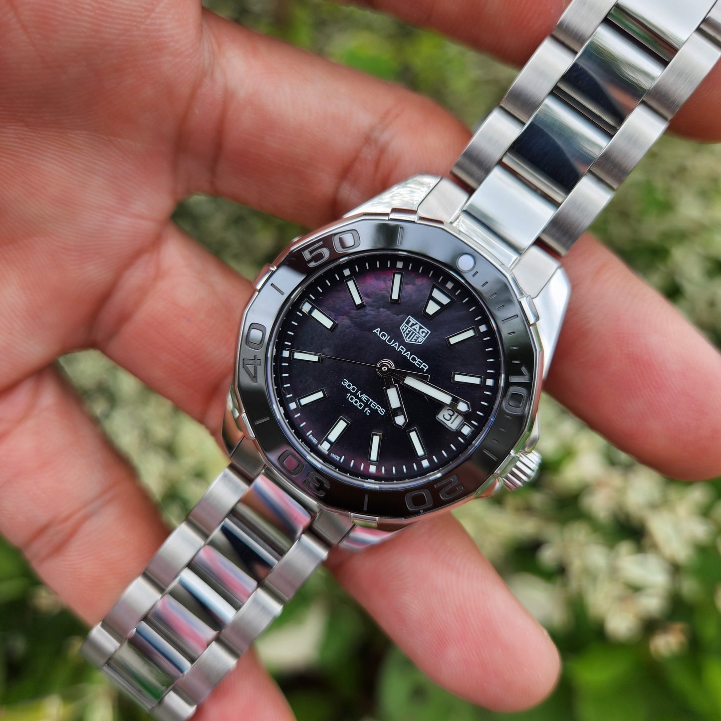 Tag Heuer Ladies Aquaracer Ceramic Bezel Black Mother of Pearl Dial 35mm
