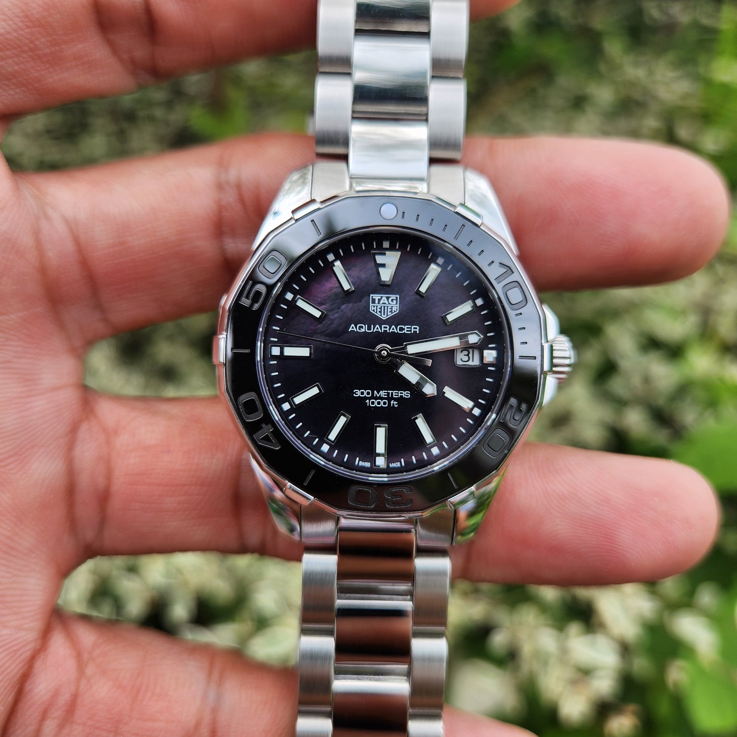 Tag Heuer Ladies Aquaracer Ceramic Bezel Black Mother of Pearl Dial 35mm