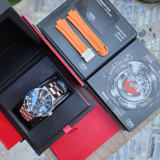 Oris Aquis Tubbataha Titanium Limited Edition Ceramic Bezel in Blue Dial 46mm - Complete Set