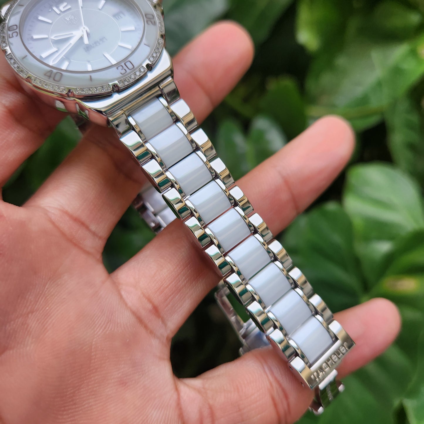 Tag Heuer Ladies F1 Midsize Ceramic Bezel and Bracelet with 60 Diamonds 37mm - White Dial