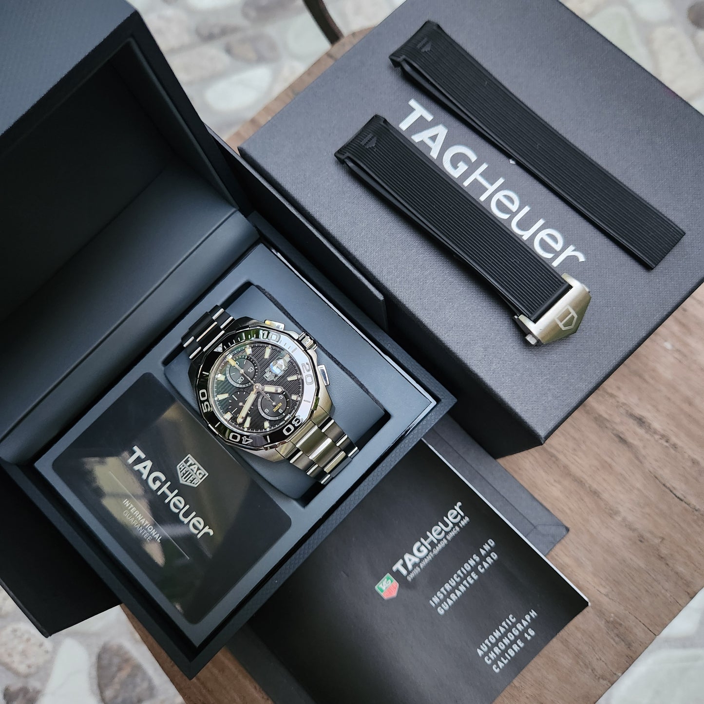 Tag Heuer Aquaracer Chronograph Calibre 16 Ceramic Bezel in Black Dial 43mm - Complete Set