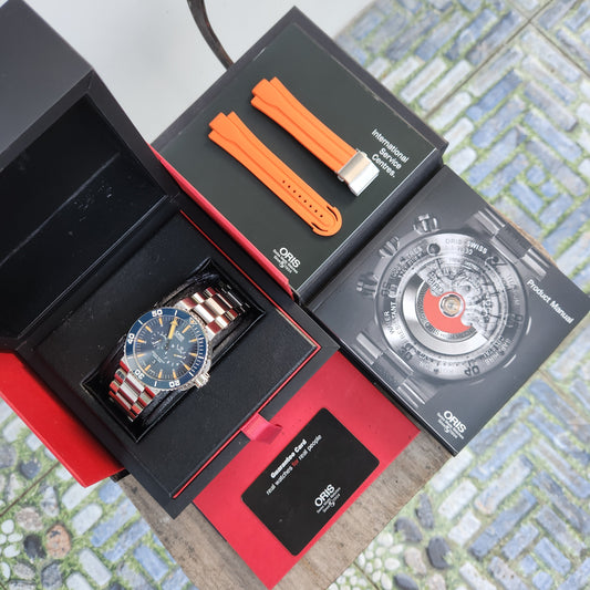 Oris Aquis Tubbataha Titanium Limited Edition Ceramic Bezel in Blue Dial 46mm - Complete Set