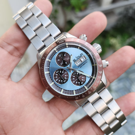 Le Jour Le Mans Chronograph Swiss Automatic in Blue Dial with Brown Bezel and Sub Dials 42mm