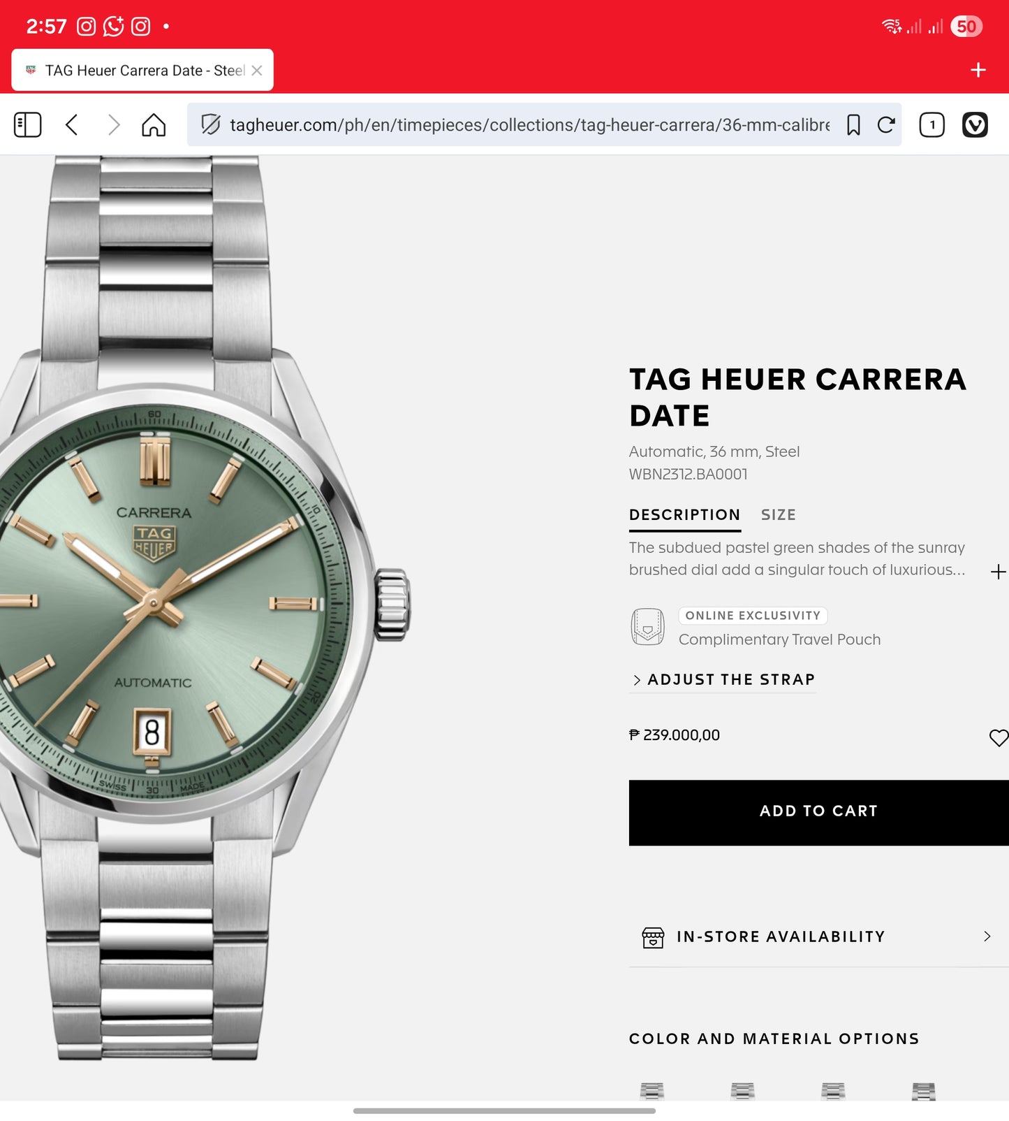 Tag Heuer Carrera Date Calibre 7 Pastel Green Dial 36mm Midsize - Complete Set