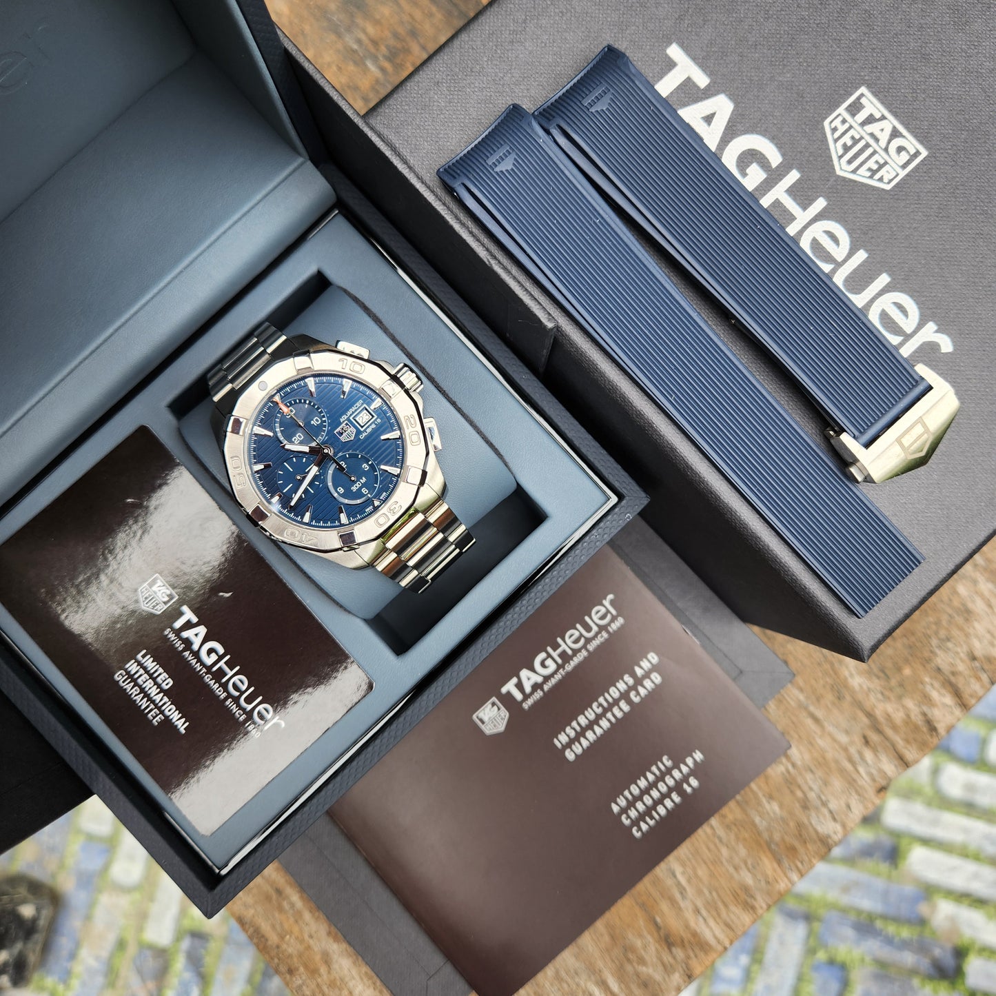 Tag Heuer Aquaracer Chronograph Calibre 16 Blue Dial 43mm - Complete Set