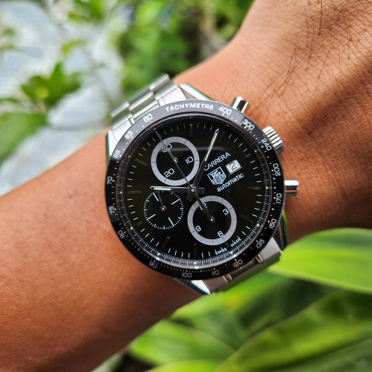 Tag Heuer Carrera Calibre 16 Chronograph 'Brad Pitt' Black Dial 41mm - Complete Set
