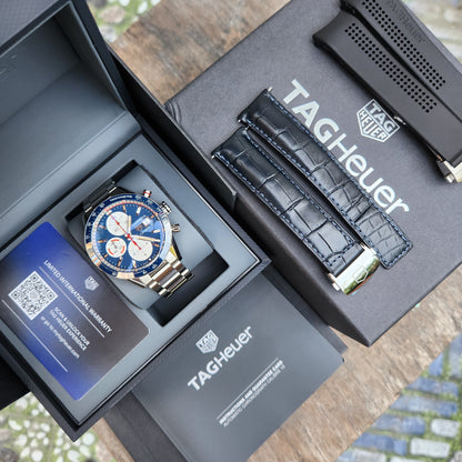 Tag Heuer Carrera Calibre 16 Chronograph Ceramic Bezel Blue Opalin Dial 41mm - Complete Set