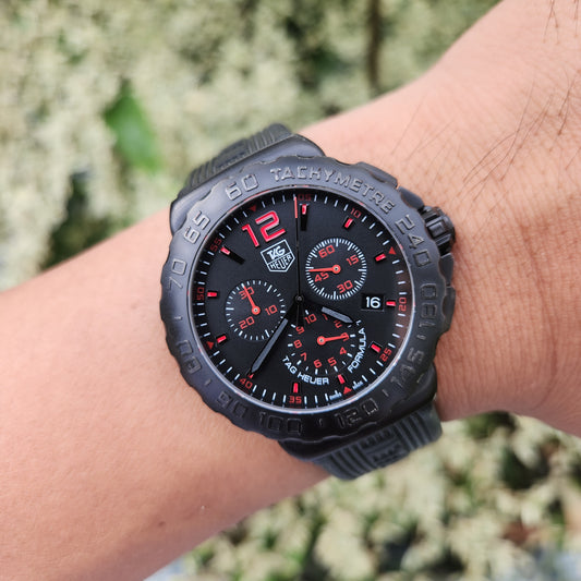 Tag Heuer F1 PVD Chronograph Red Accent Indices Black Dial 42mm