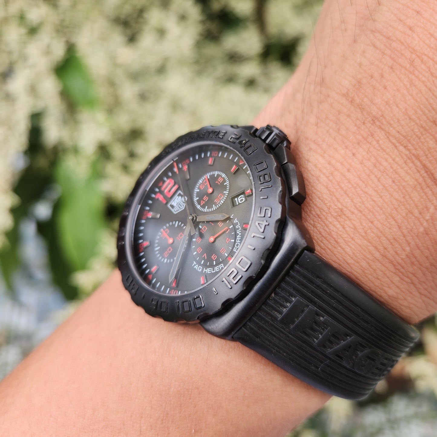 Tag Heuer F1 PVD Chronograph Red Accent Indices Black Dial 42mm