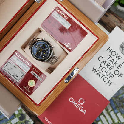 Omega Speedmaster Racing Co-Axial Chronometer Chronograph Grey Sunburst Dial with Yellow Accents - Complete Set