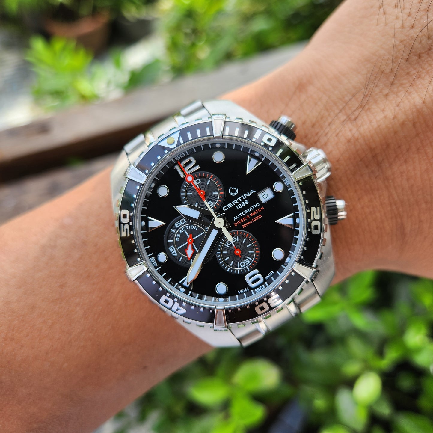 Certina DS Action Diver Chronograph Automatic Black Super Luminova Dial 45mm