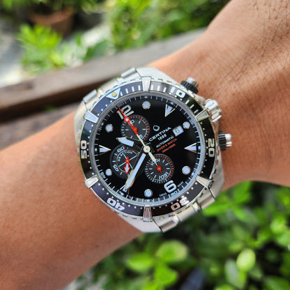 Certina DS Action Diver Chronograph Automatic Black Super Luminova Dial 45mm