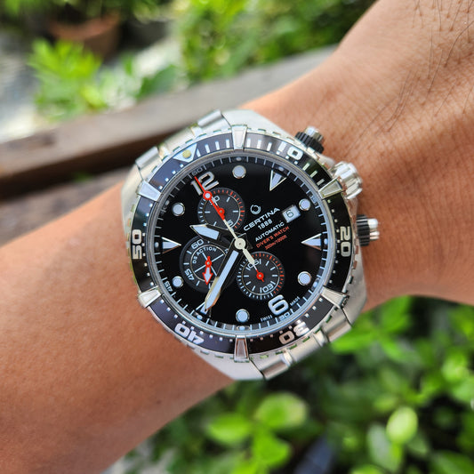 Certina DS Action Diver Chronograph Automatic Black Super Luminova Dial 45mm