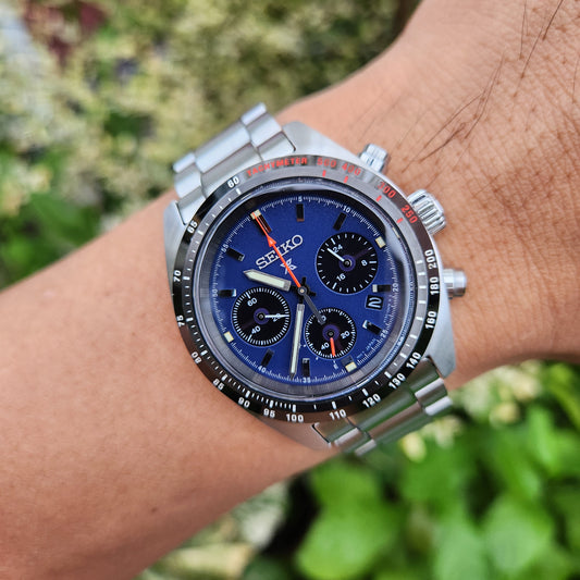 Seiko Prospex Solar Chronograph Speedtimer 39mm Blue Dial - Complete Set