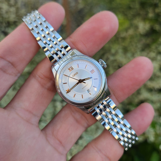 Oris Ladies Classic Date Rose Gold Indeces Silver/Grey Dial 29mm Automatic