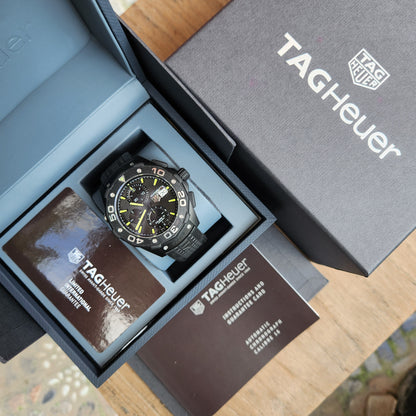 Tag Heuer Aquaracer Chronograph Calibre 16 Titanium PVD Black Engraved Stripes Dial 500M 44mm - Complete Set