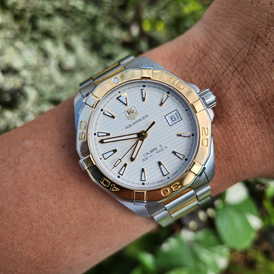Tag Heuer Aquaracer Calibre 5 Two-Tone 18K Solid Gold Bezel White Dial 41mm