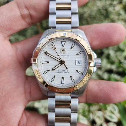 Tag Heuer Aquaracer Calibre 5 Two-Tone 18K Solid Gold Bezel White Dial 41mm