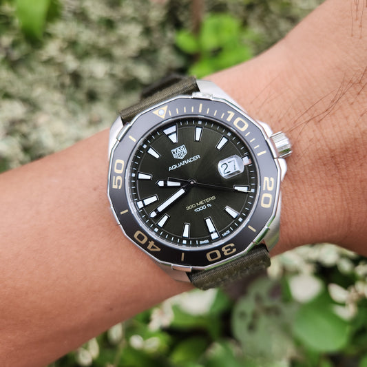 Tag Heuer Aquaracer Green Khaki Sunray Brushed Dial 43mm