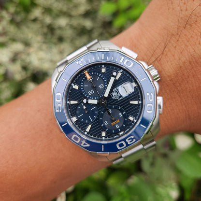 Tag Heuer Aquaracer Chronograph Calibre 16 Ceramic Bezel in Blue Dial 43mm - Complete Set