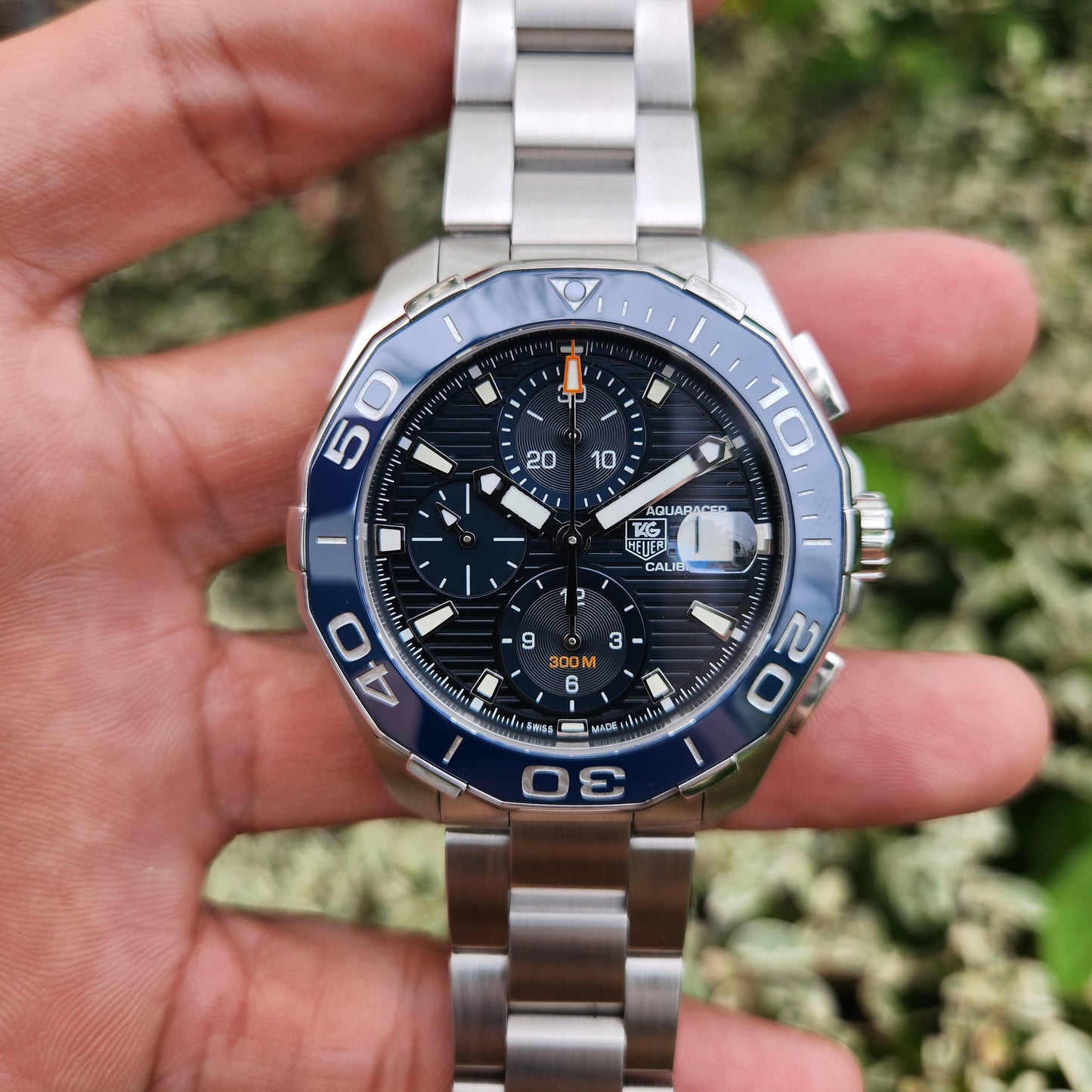 Tag Heuer Aquaracer Chronograph Calibre 16 Ceramic Bezel in Blue Dial 43mm - Complete Set