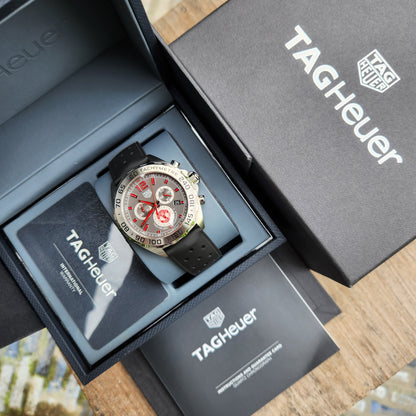 Tag Heuer F1 Chronograph Manchester United Edition Red Accent in Grey Dial 43mm - Complete Set