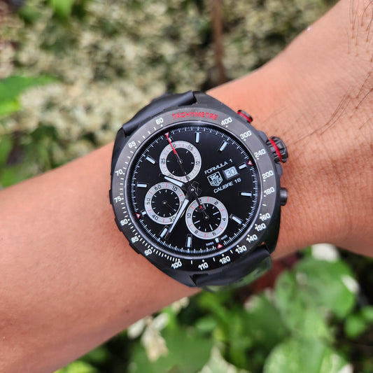 Tag Heuer F1 Chronograph Calibre 16 Black PVD in Black Dial 44mm - Complete Set