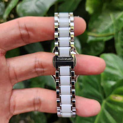 Tag Heuer Ladies F1 Midsize Ceramic Bezel and Bracelet with 60 Diamonds 37mm - White Dial