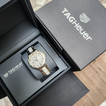 Tag Heuer Ladies F1 Midsize Ceramic Bezel and Bracelet with 60 Diamonds 37mm - White Dial