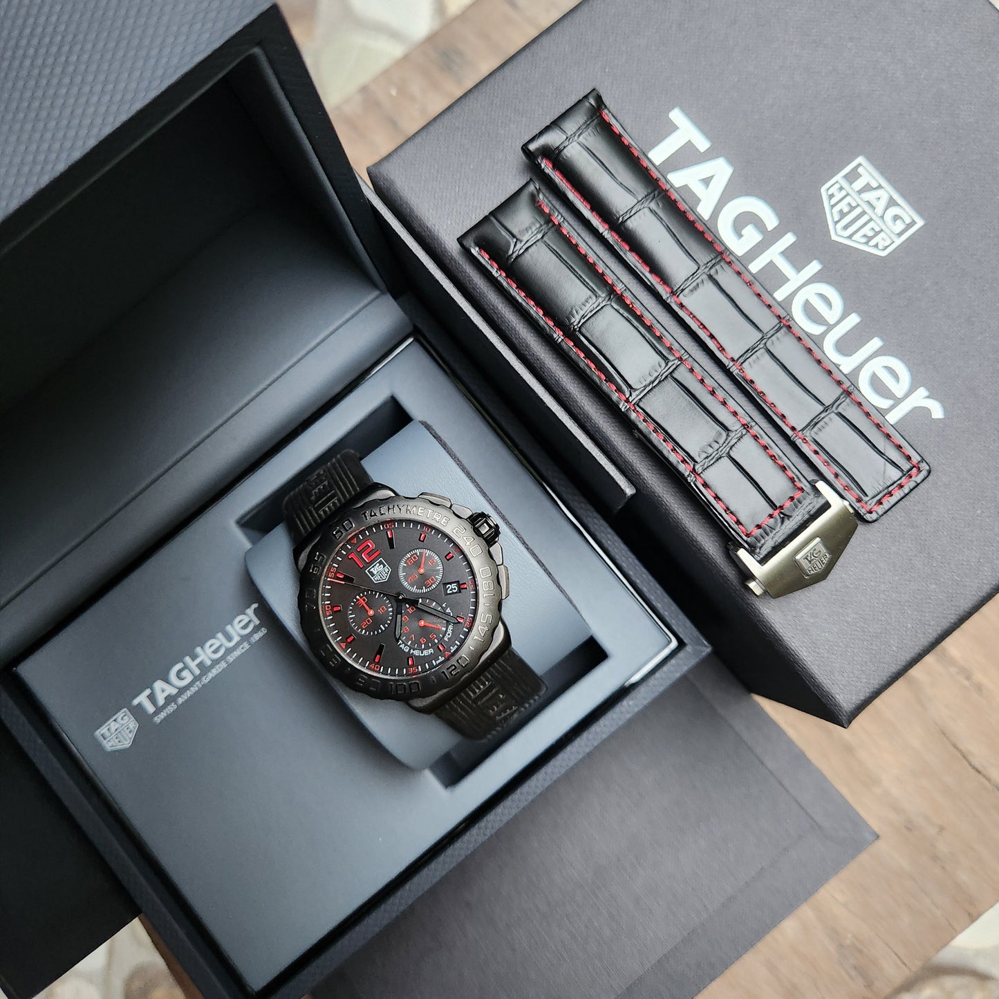 Tag Heuer F1 PVD Chronograph Red Indices in Black Dial 42mm