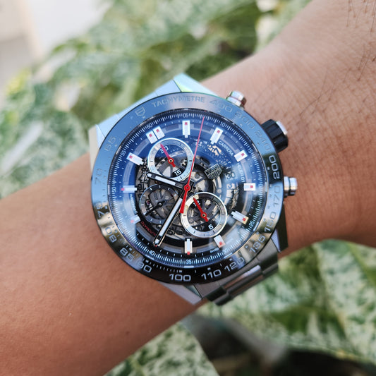 Tag Heuer Carerra Heuer 01 Chronograph Ceramic Bezel in Skeleton Dial 43mm - Complete Set