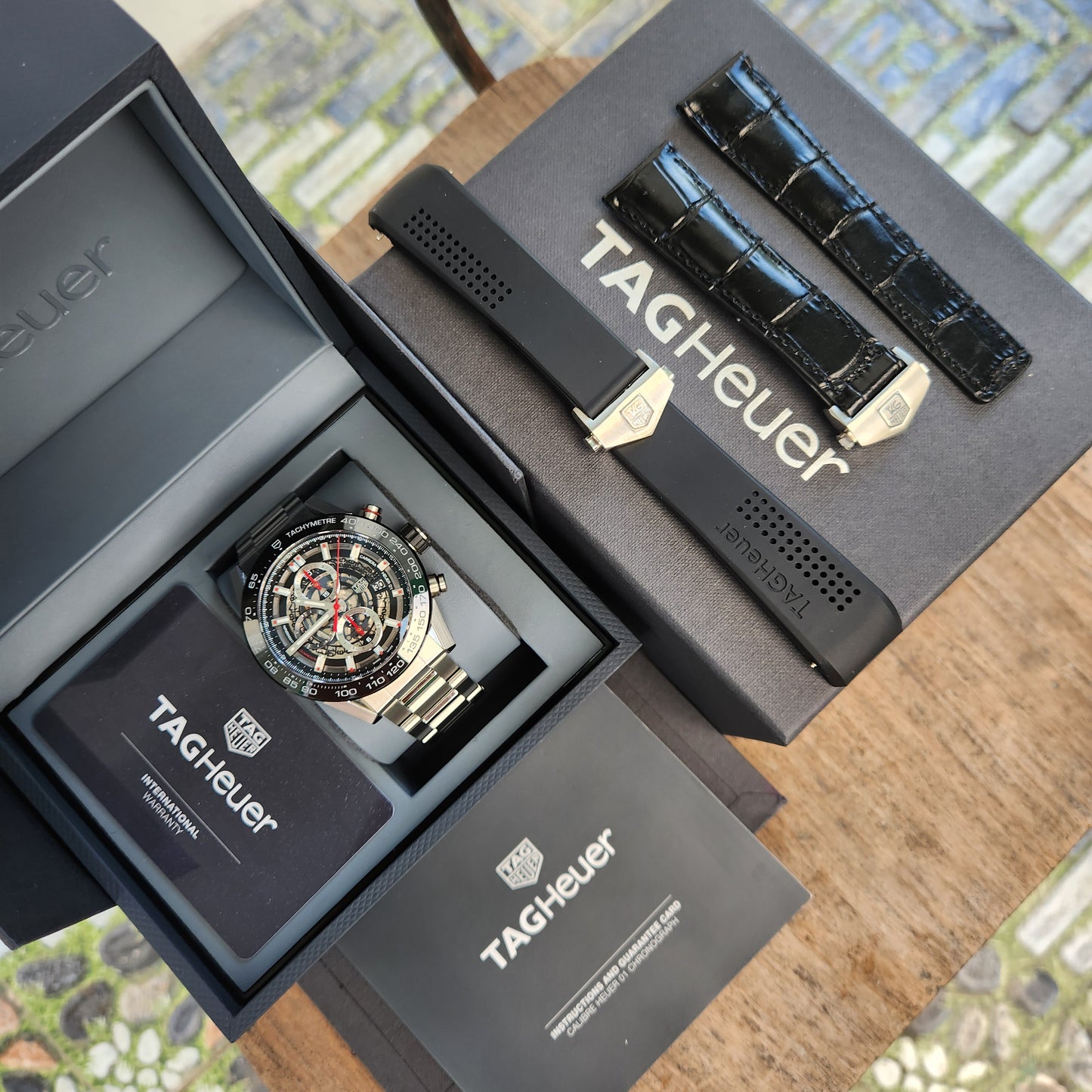 Tag Heuer Carerra Heuer 01 Chronograph Ceramic Bezel in Skeleton Dial 43mm - Complete Set