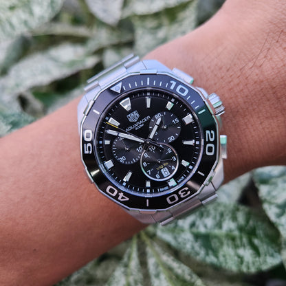 Tag Heuer Aquaracer Chronograph Steel Alu Bezel in Black Dial 43mm
